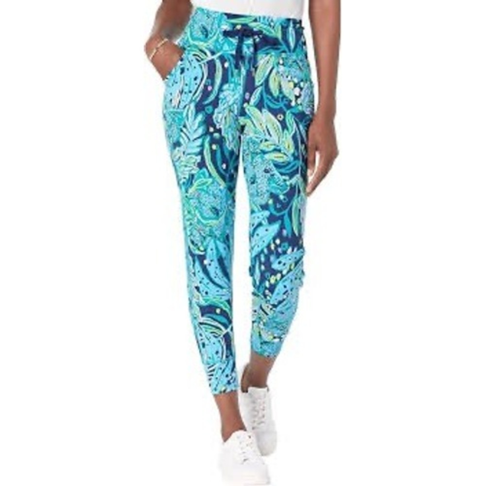 Lilly Pulitzer Luxletic Island Joggers Low Tide Navy Catty Size Small Preppy